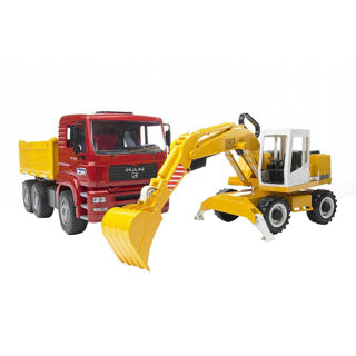 Load image into Gallery viewer, Bruder auto vrachtwagen man tga met liebherr graafmachine
