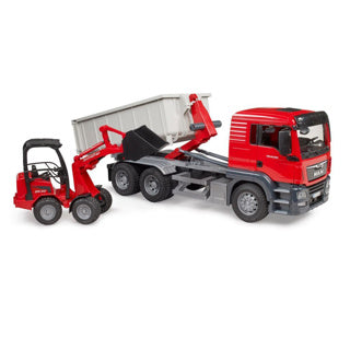 Load image into Gallery viewer, Bruder , miniatuurauto van de man tgs vrachtwagen met container, rood
