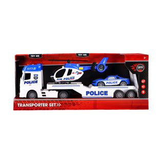 Load image into Gallery viewer, Rapid wheels autotransporter politie + auto en helikopter + licht en geluid
