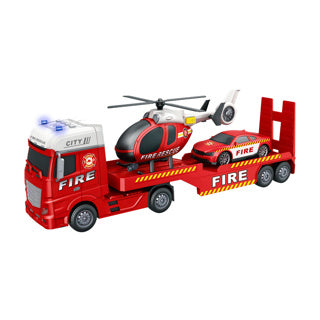 Load image into Gallery viewer, Rapid wheels autotransporter brandweer + auto en helikopter + licht en geluid
