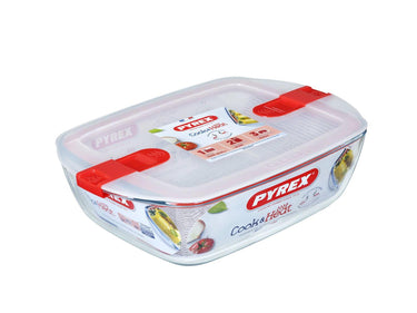Pyrex cook heat rechthoekige schaal met deksel 2,5l 28x20x8cm