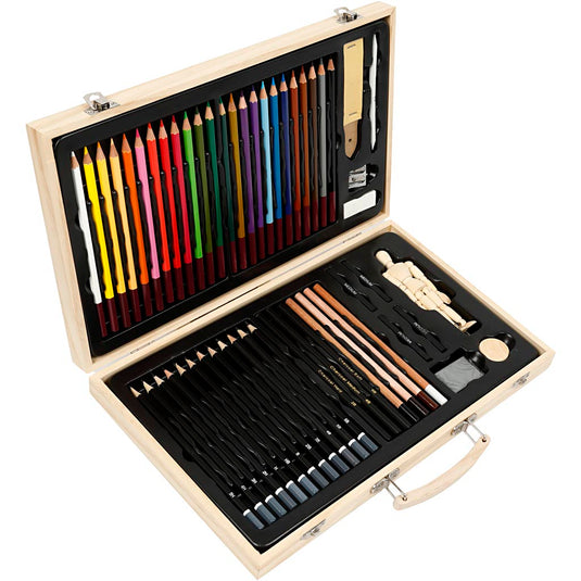 Creativ company schets en tekenset in houten koffer