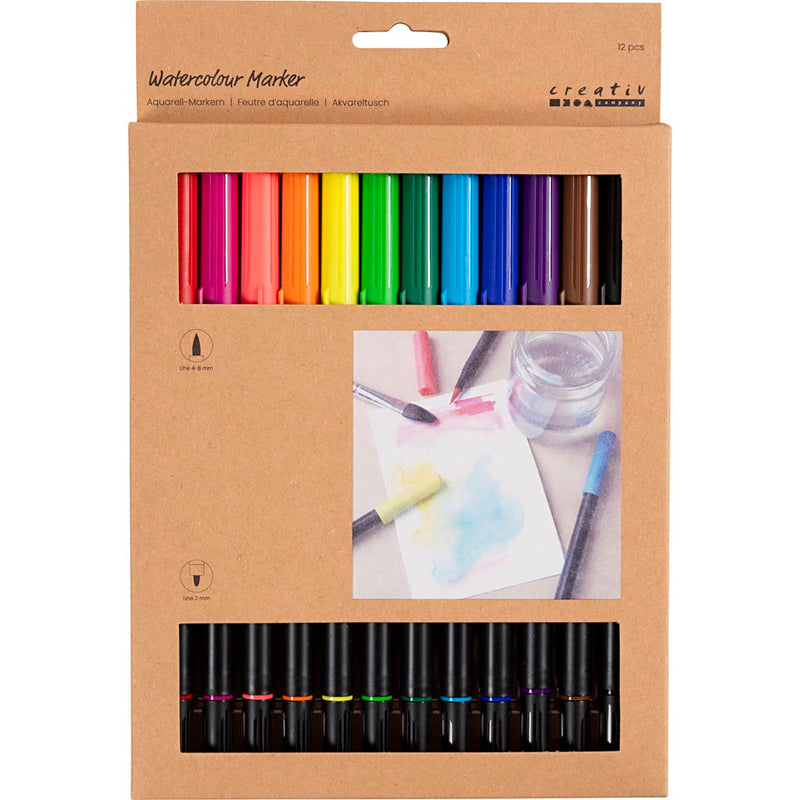 Load image into Gallery viewer, Creativ company https: www.cchobby.nl aquarelmarker-lijndikte-2-4-8-mm-standaardkleuren-12-stuk-1-doos
