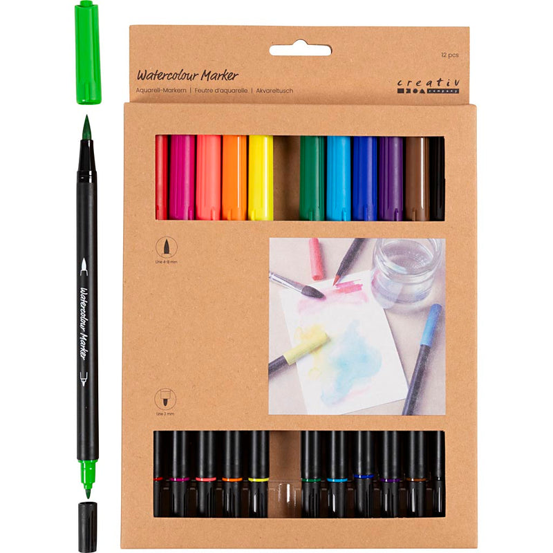 Load image into Gallery viewer, Creativ company https: www.cchobby.nl aquarelmarker-lijndikte-2-4-8-mm-standaardkleuren-12-stuk-1-doos
