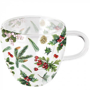 Ambiente dubbelwandig glas 200ml winter greenery wit dia10x9,5cm