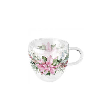 Ambiente dubbelwandig glas 200ml pink poinsettia