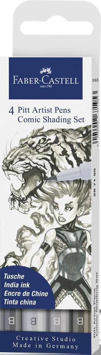 Faber-castell tekenstift - brushpen - pitt artist pen - comic - 4-delig - fc-267195