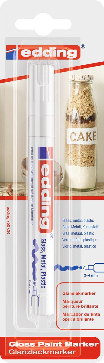 Edding 750 lakmarker wit - 2-4mm - hittebestendig en lichtecht - o.a. geschikt voor permanent markeren versieren tekenen op glas, metaal, plastic en gecoat papier