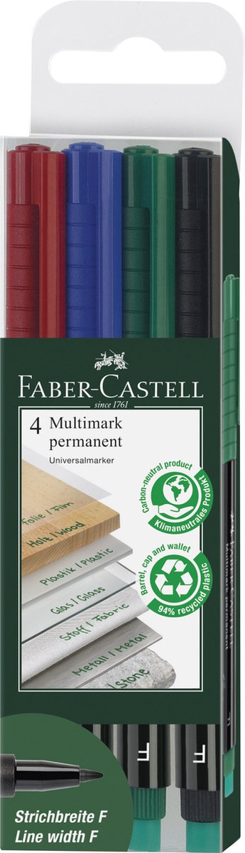 Faber-castell multimarker - permanent - lijnbreedte f - 4 stuks - met gum - fc-151304