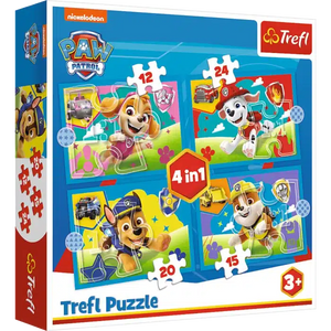 Trefl running puppies viacom paw patrol 4-in-1 puzzel - 41 stukjes - vanaf 4 jaar