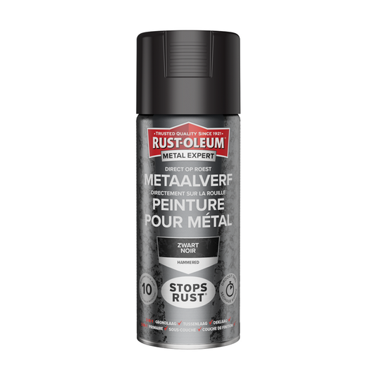Rust-oleum 1071369 - hamerslag - zwart - 400ml direct op roest - metaalverf | 1 stuks