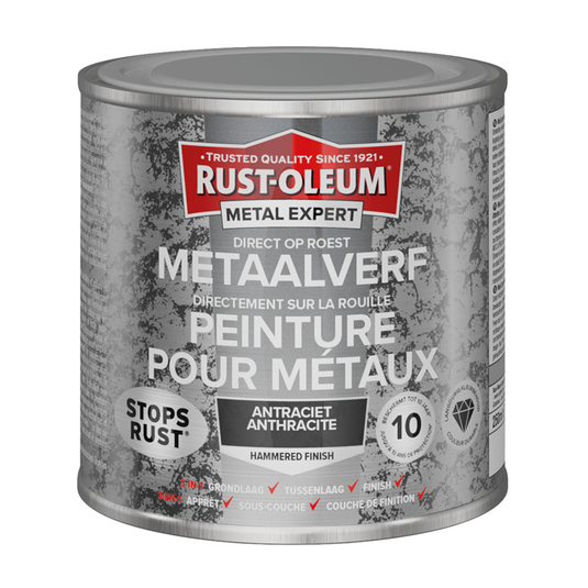 Rust-oleum 1071365 - hamerslag - antraciet - 250ml direct op roest - metaalverf | 1 stuks