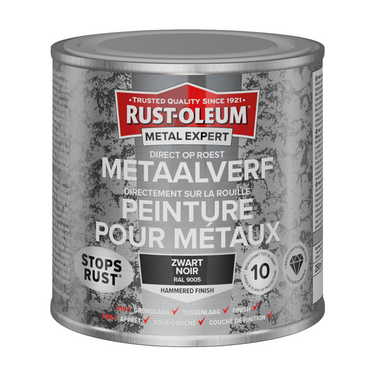 Rust-oleum 1071368 - hamerslag - zwart - 250ml direct op roest - metaalverf | 1 stuks