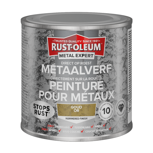 Rust-oleum 1071374 - hamerslag - goud - 250ml direct op roest - metaalverf | 1 stuks