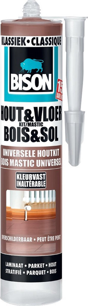 Bison hout vloer klassiek koker 300 ml, voor parket, laminaat, planken, kurken, pvc, kleurvast, schuurbaar, elastisch, hoogwaardige afdichtingskit, voor voegen en opvullen