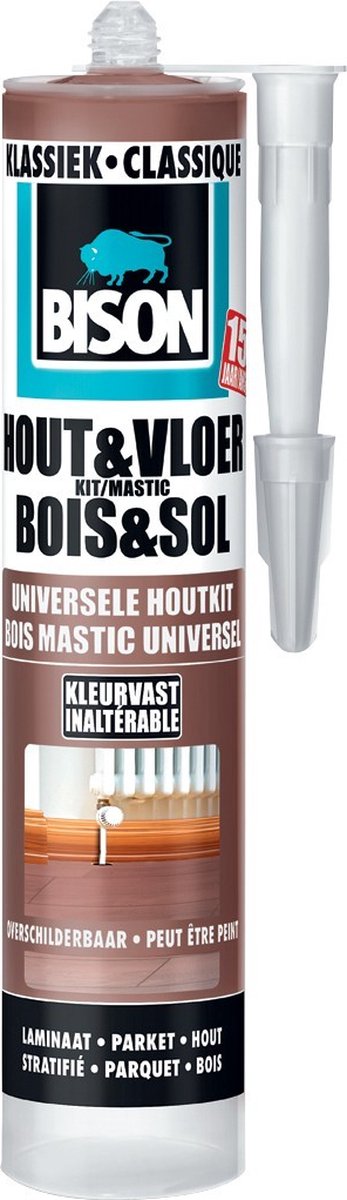 Bison hout vloer klassiek koker 300 ml, voor parket, laminaat, planken, kurken, pvc, kleurvast, schuurbaar, elastisch, hoogwaardige afdichtingskit, voor voegen en opvullen