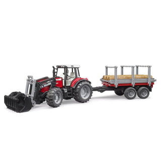 Load image into Gallery viewer, Bruder 2046 massey ferguson 7480 tractor met voorlader en houttransport trailer
