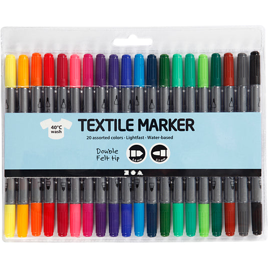 Dubbelzijdige Textielstiften - Basiskleuren, 20st.