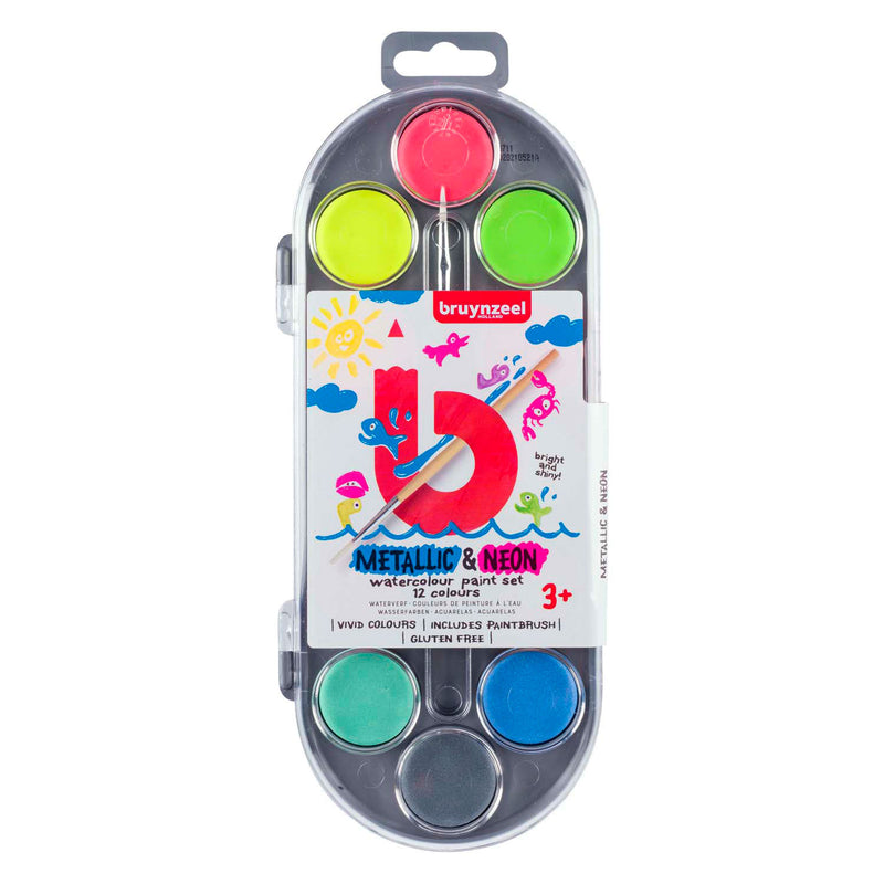 Load image into Gallery viewer, Bruynzeel kids waterverf set van 12 metallic neon kleuren
