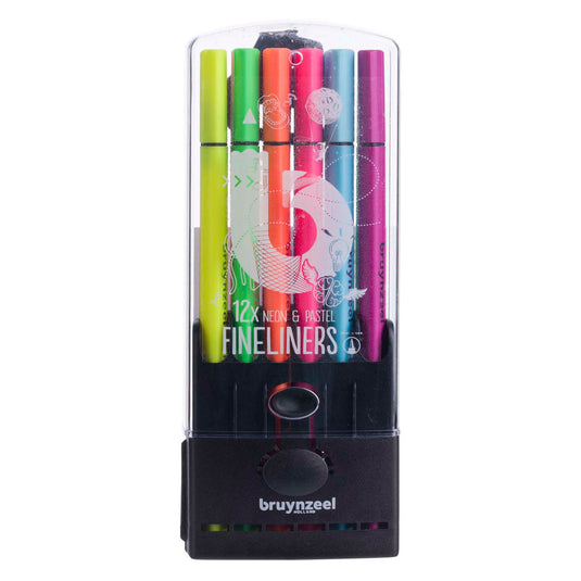 Bruynzeel fineliner set neon pastel | 12 kleuren