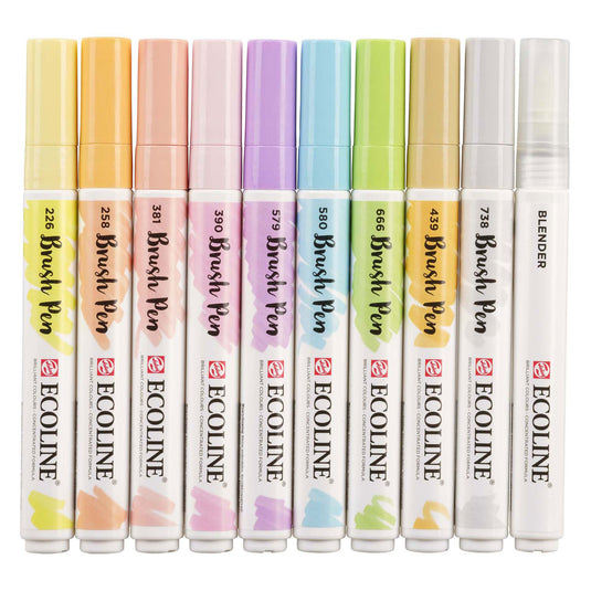 Bruynzeel ecoline brush pen set pastel, 10 kleuren
