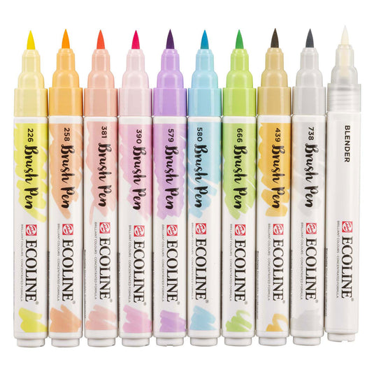 Bruynzeel ecoline brush pen set pastel, 10 kleuren