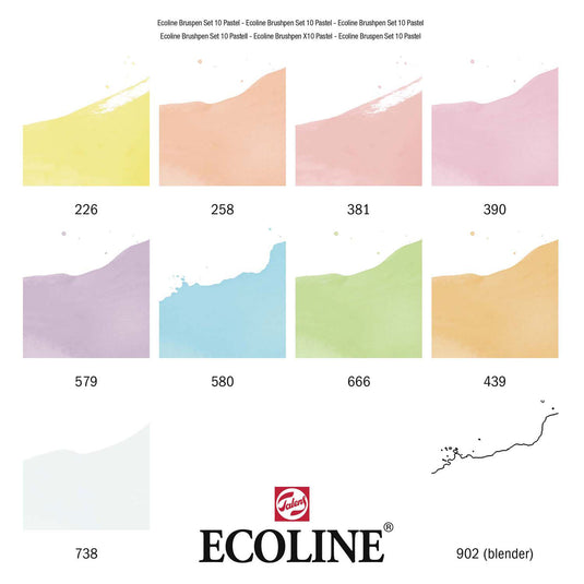Bruynzeel ecoline brush pen set pastel, 10 kleuren