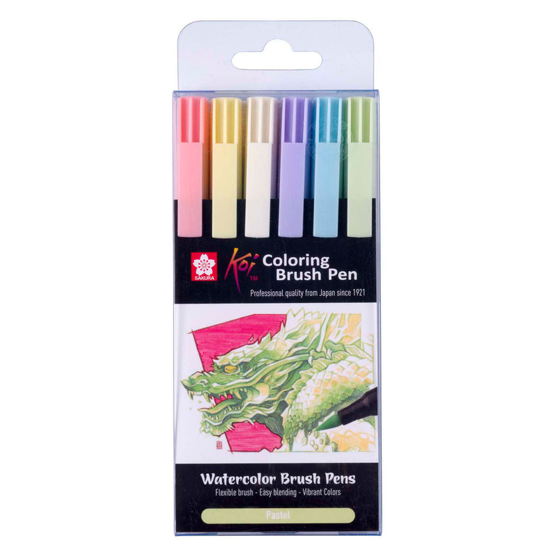 Load image into Gallery viewer, Sakura koi colouring brush pen set pastel, 6 kleuren

