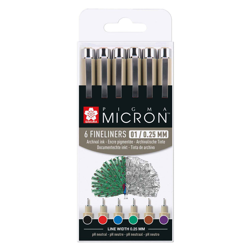 Load image into Gallery viewer, Sakura pigma micron 01 etui met 6 basic kleuren

