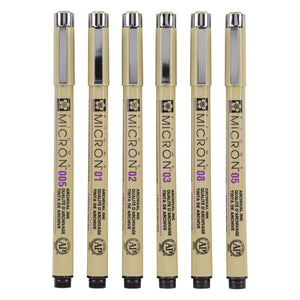 Sakura pigma micron 01 etui met 6 basic kleuren