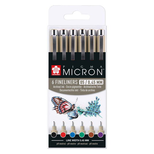 Sakura pigma micron 05 etui met 6 basic kleuren