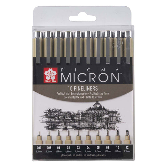 Sakura pigma micron etui fineliners - 10 fineliners - zwart