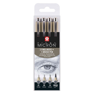 Sakura pigma micron fineliner set | 4 maten, koelgrijs