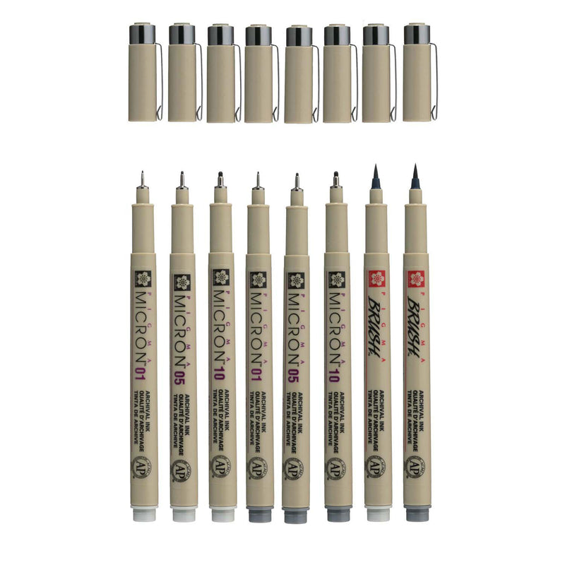 Load image into Gallery viewer, Sakura pigma micron fineliner set 8 pen. (licht) koelgrijs
