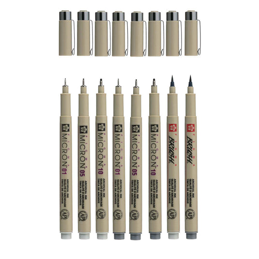 Sakura pigma micron fineliner set 8 pen. (licht) koelgrijs