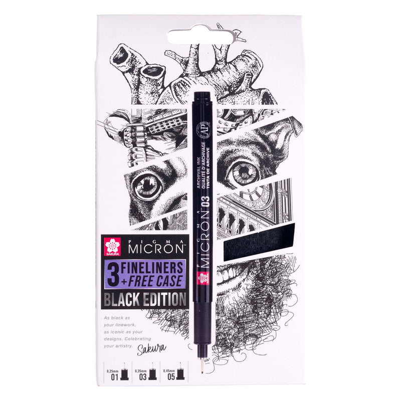 Load image into Gallery viewer, Sakura pigma micron black edition set en gratis etui, 3st
