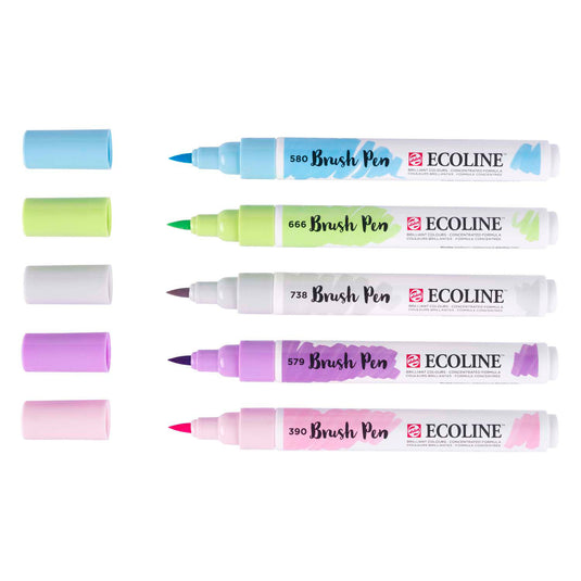 Bruynzeel ecoline brush pen set pastel, 5 kleuren