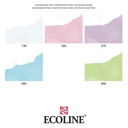 Bruynzeel ecoline brush pen set pastel, 5 kleuren