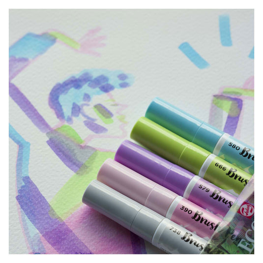 Bruynzeel ecoline brush pen set pastel, 5 kleuren