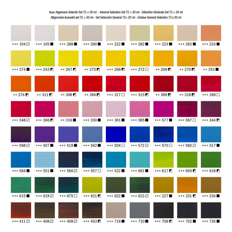 Load image into Gallery viewer, Bruynzeel amsterdam standard series acrylverf algemene selectie set 20ml, 72dlg.
