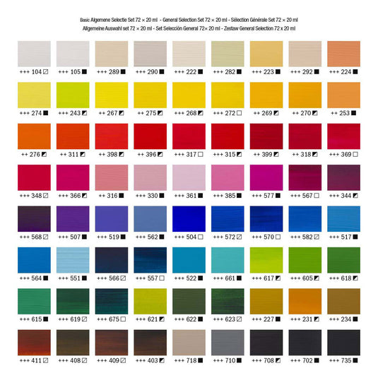 Bruynzeel amsterdam standard series acrylverf algemene selectie set 20ml, 72dlg.