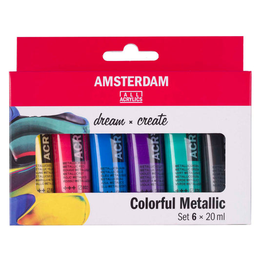 Bruynzeel amsterdam standard series acrylverf kleurrijke metallic set 20ml, 6dlg.