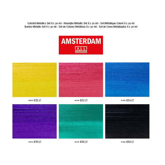Bruynzeel amsterdam standard series acrylverf kleurrijke metallic set 20ml, 6dlg.