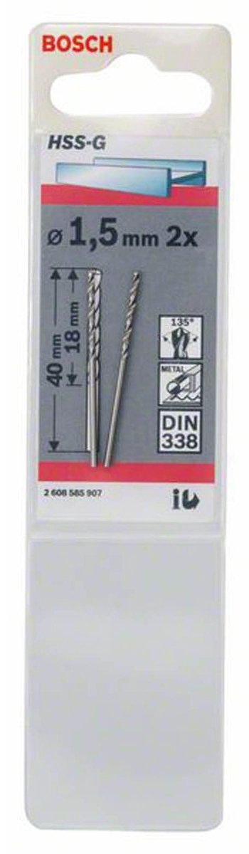 Bosch - metaalboren hss-g, standard 1,5 x 18 x 40 mm