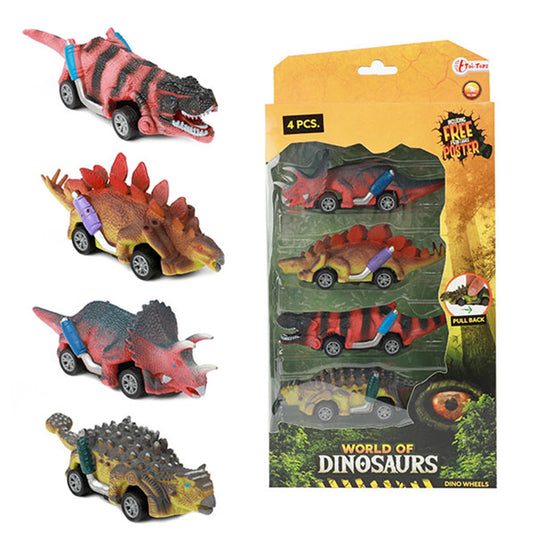 Toi-toys world of dinosaurs dino pullback auto, 4st.