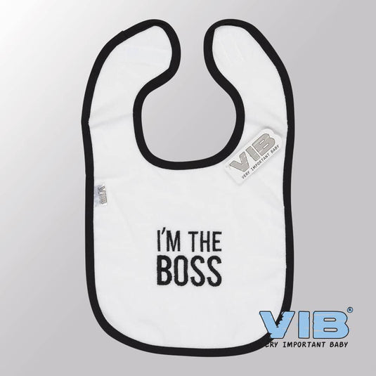 Van der doelen baby slabbetje velours i'm the boss wit