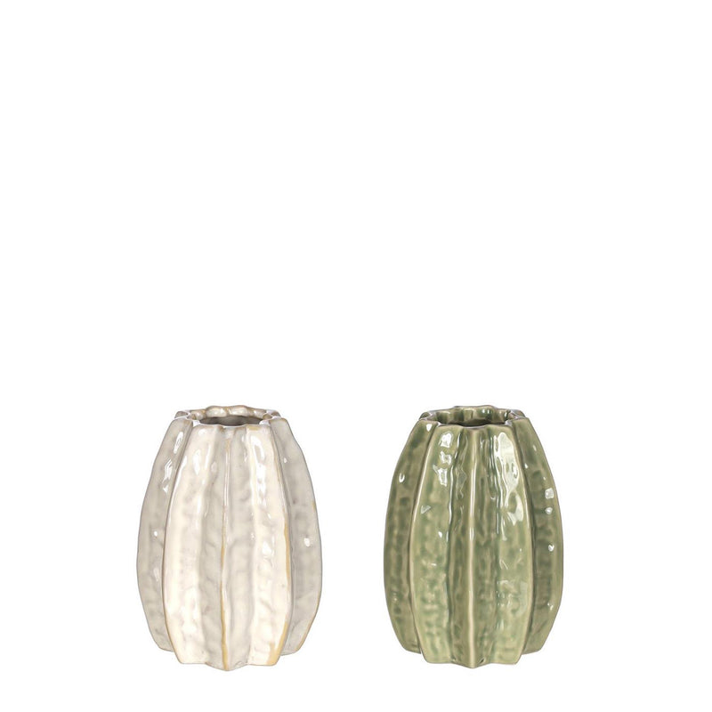 Load image into Gallery viewer, Ideas 4 seasons carambola vaas ã˜8,5 x h.11 cm 2 ass creme groen keramiek
