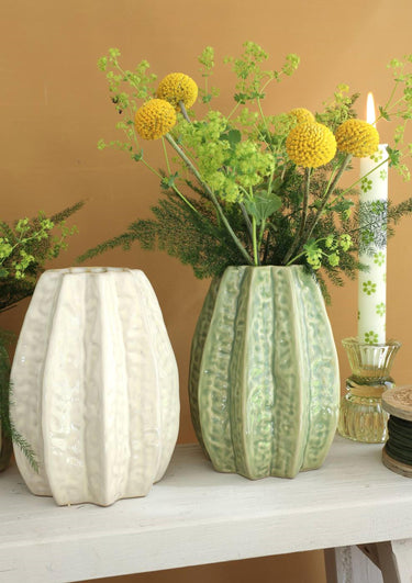 Ideas 4 seasons carambola vaas ã˜11,5 x h.15 cm 2 ass creme groen keramiek