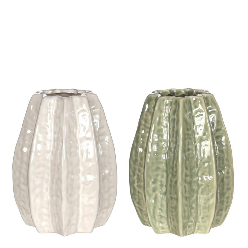 Load image into Gallery viewer, Ideas 4 seasons carambola vaas ã˜11,5 x h.15 cm 2 ass creme groen keramiek
