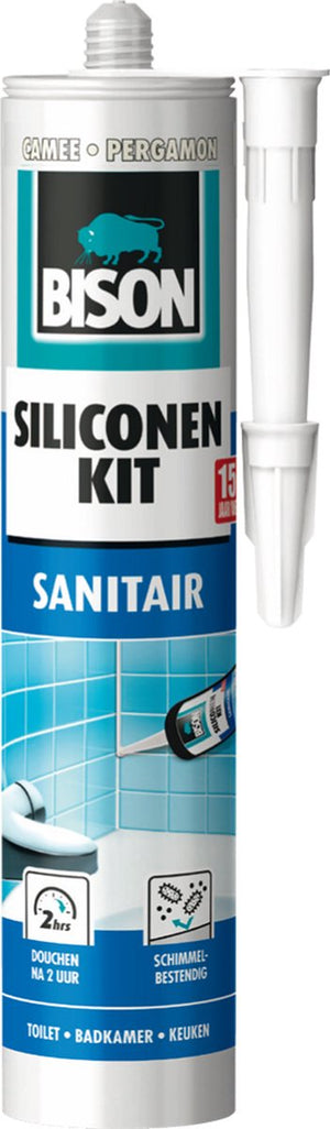 Bison siliconenkit camee koker 300 ml - waterbestendige kit, sanitaire afdichting, ongevoelig voor schimmel, kleurvast, blijvend elastisch, makkelijk verwerkbaar